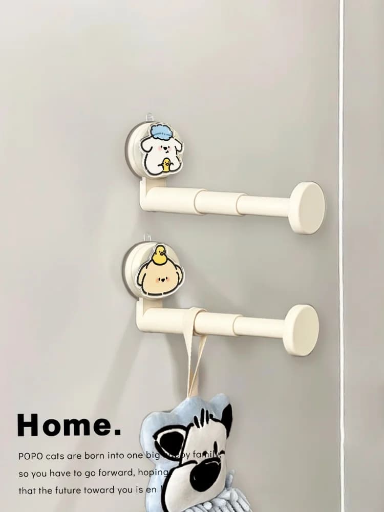 Balcony towel rack for dogs, suction hanger, holder organizer, without drilling, wall retractable hook