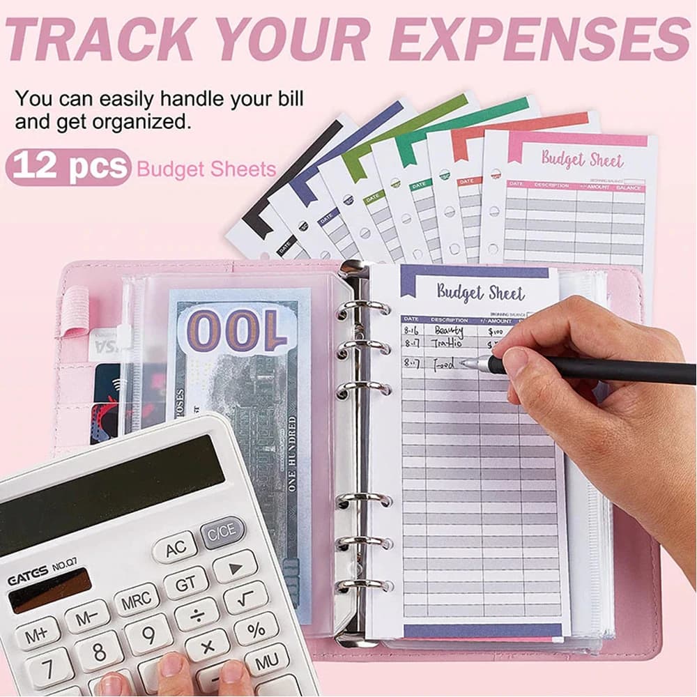 Nuovo raccoglitore a 6 fori tasche raccoglitore di plastica cerniera busta salvadanaio A6 raccoglitore Budget Planner copertine per Notebook cartella colorata