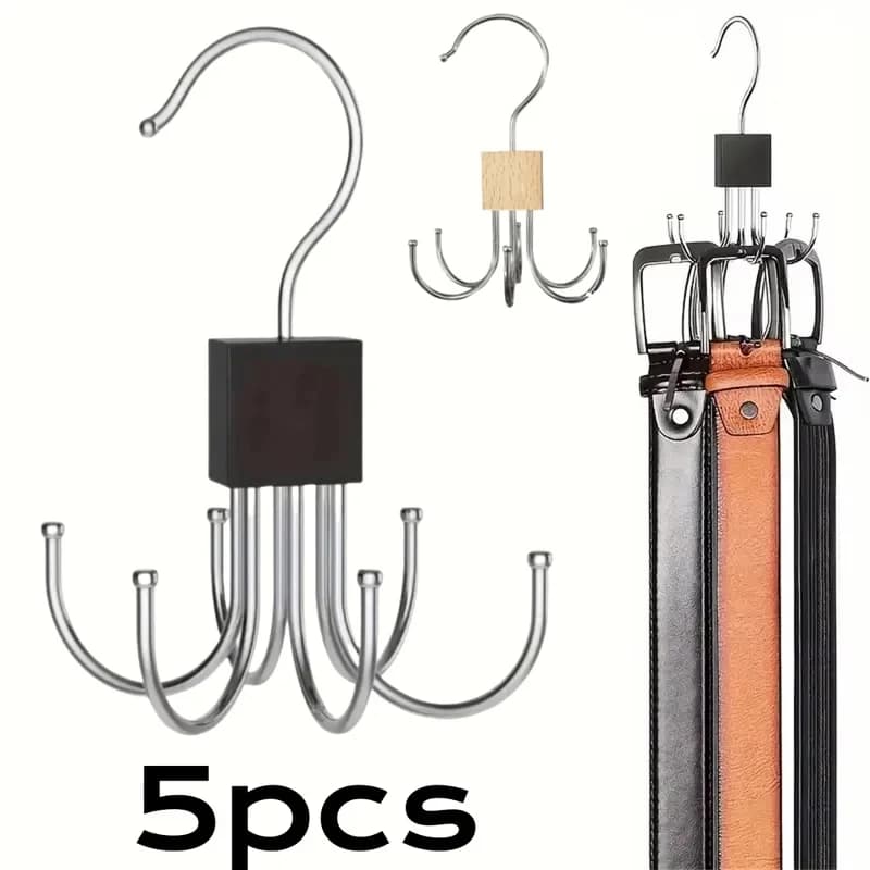 1/5pcs 360° Rotating Storage Hanger Hook Multi-Claw Bag Metal Belts Rack Wooden Organizer For Bras Ties Household Closet Accesso
