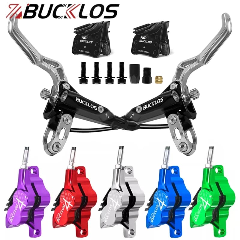 BUCKLOS Set freno a disco idraulico a 4 pistoni per bicicletta 850/1550mm Freni a pressione olio Anteriore posteriore Mountain Bike E-Bike Freno idraulico