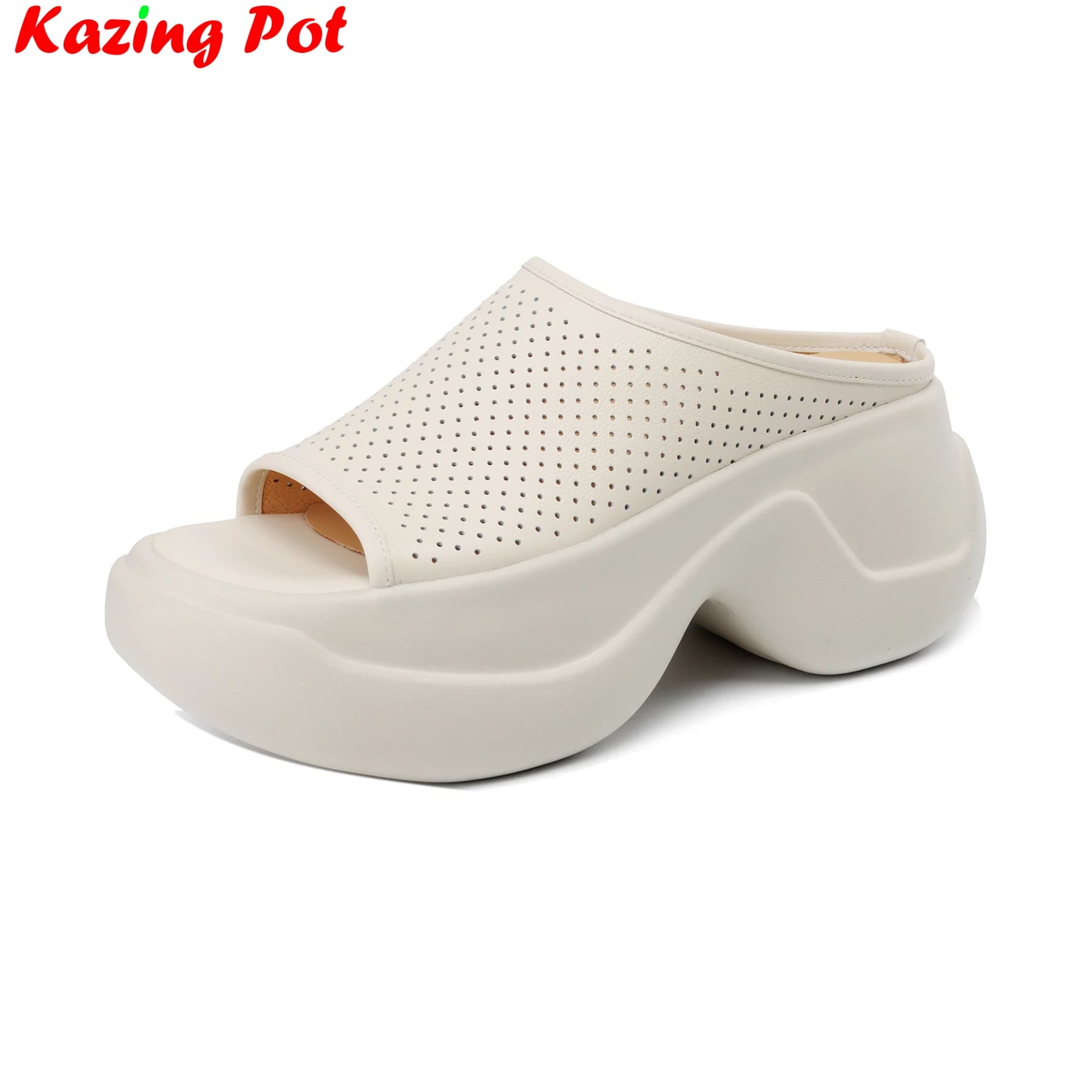 Sandali da donna Krazing Pot in pelle bovina con tacco alto, punta aperta, slip-on, slingback, traspiranti, concisi, mules casual, con plateau solido