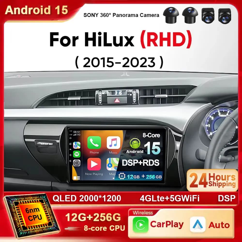 Android 15 Ainavi Autoradio Per Toyota Hilux RHD 2015 2016 2017 2018 2020 2021 2023 Wireless Carplay Auto Lettore Multimediale