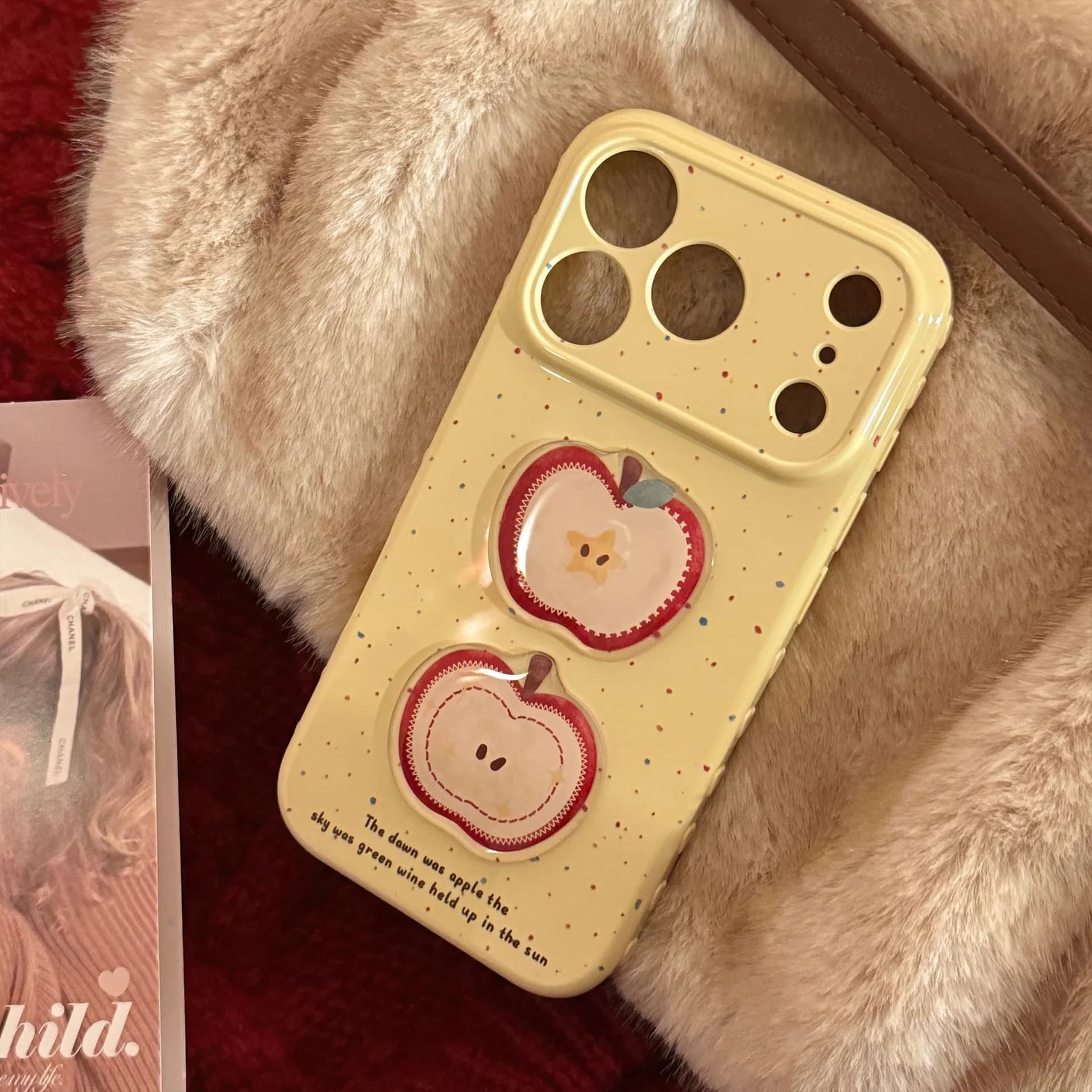 Protective Housing Anti-shocket Soft for iPhone 17 16 15 14 13 12 Pro Max, Korean Design Colored with Splash-ink 3D Effect to Carton Animated Red Apple