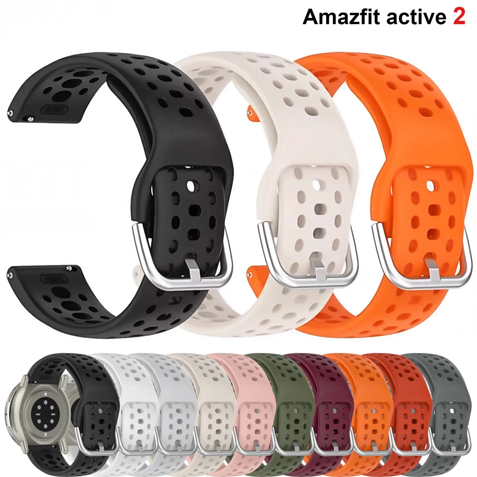 20mm Strap for Amazfit active 2 Breathable Sports Accessories Original Silicone Smart Bracelet Correa Amazfit Active2 band