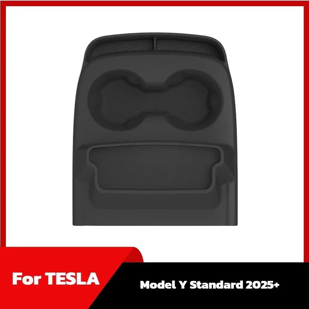 For Tesla Model Y Standard 2025+ Upgrade Silicone Central Control Water Cup Holder Tray Storage Box Car Interior Accessories