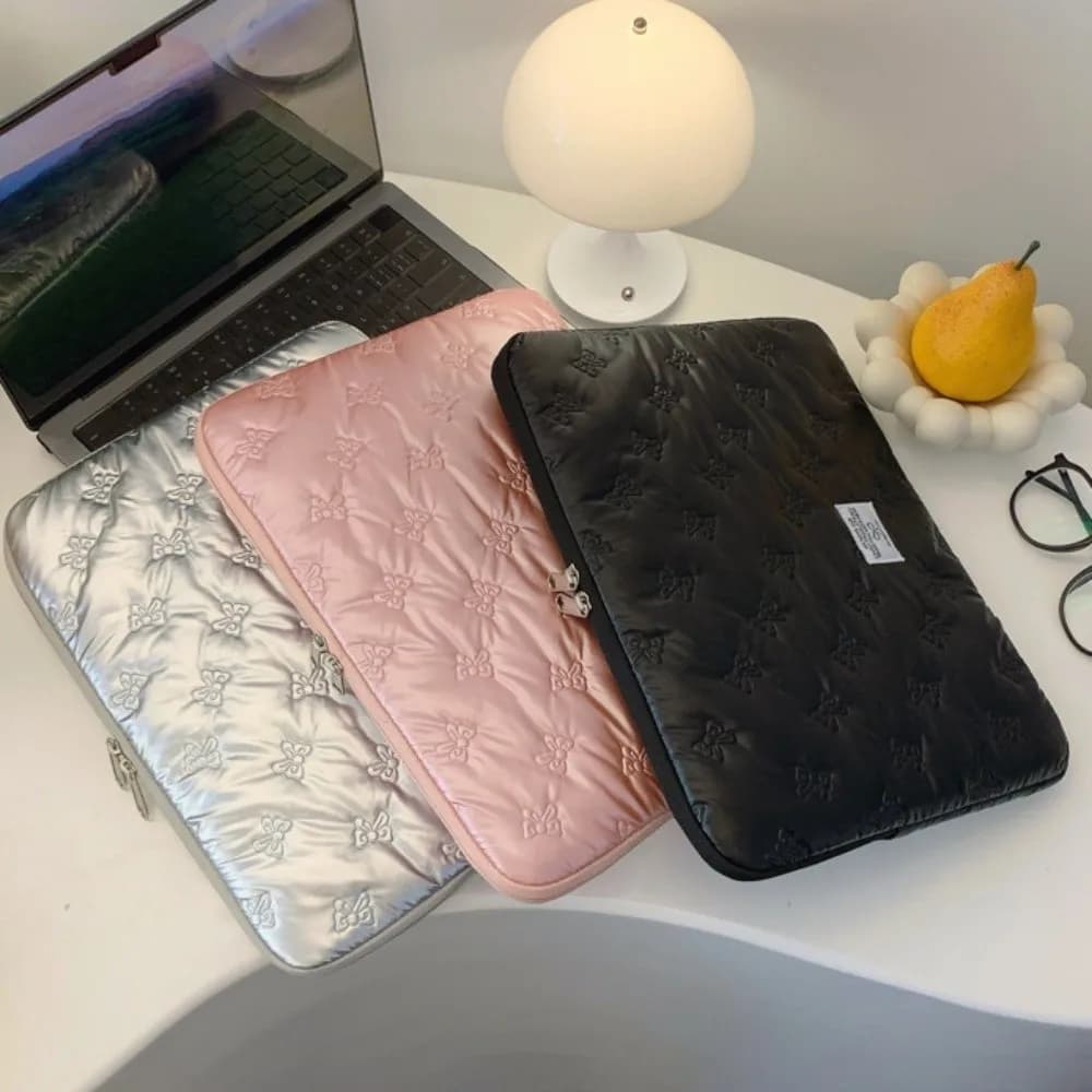 Borsa per Laptop Lucida con Fiocco e Cartoni Animati, Custodia Portatile Antiurto per Tablet, Borsa per Computer Carina e Dolce per Ragazze/Donne