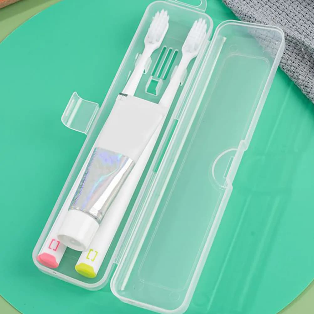 Custodia da viaggio trasparente riutilizzabile in plastica per spazzolino e mini dentifricio, a prova di perdite, leggera