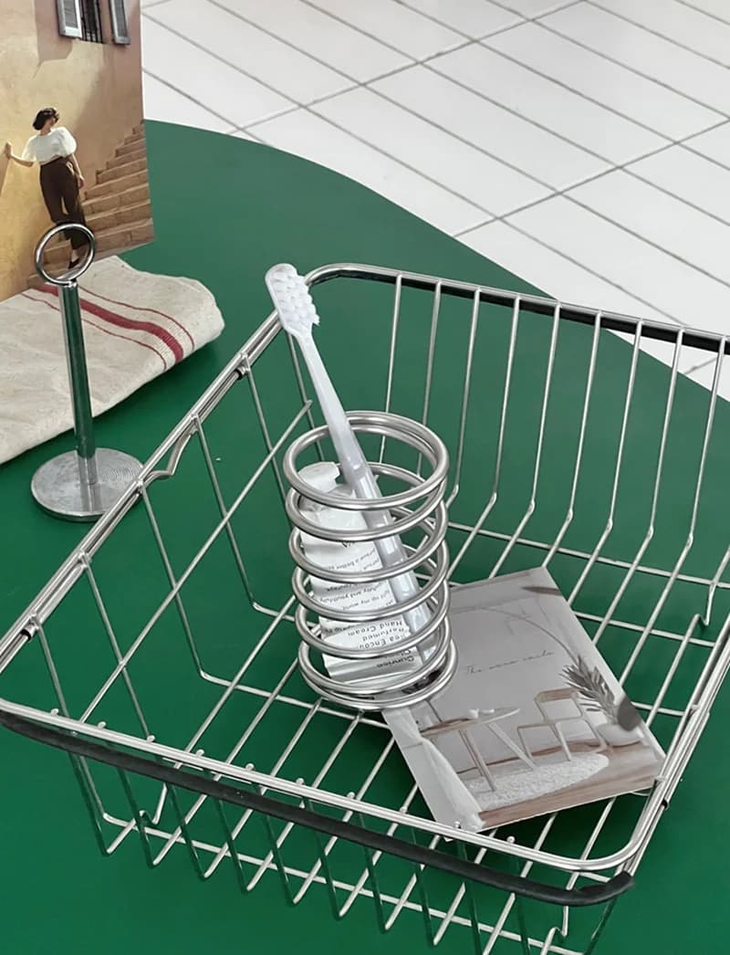Portaspazzolino in Acciaio Inox, Accessorio da Bagno in Metallo, Supporto per Dentifricio e Pennelli da Trucco, Decorazione per la Casa
