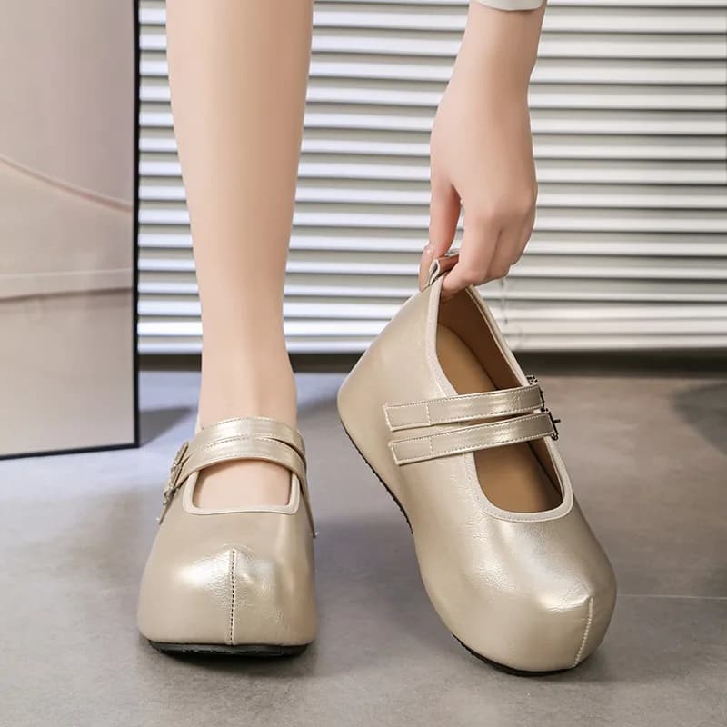 Scarpe da Donna con Tacco Alto 2026, Mocassini con Tacco Nascosto, Stile Vintage con Doppia Fibbia e Suola Spessa