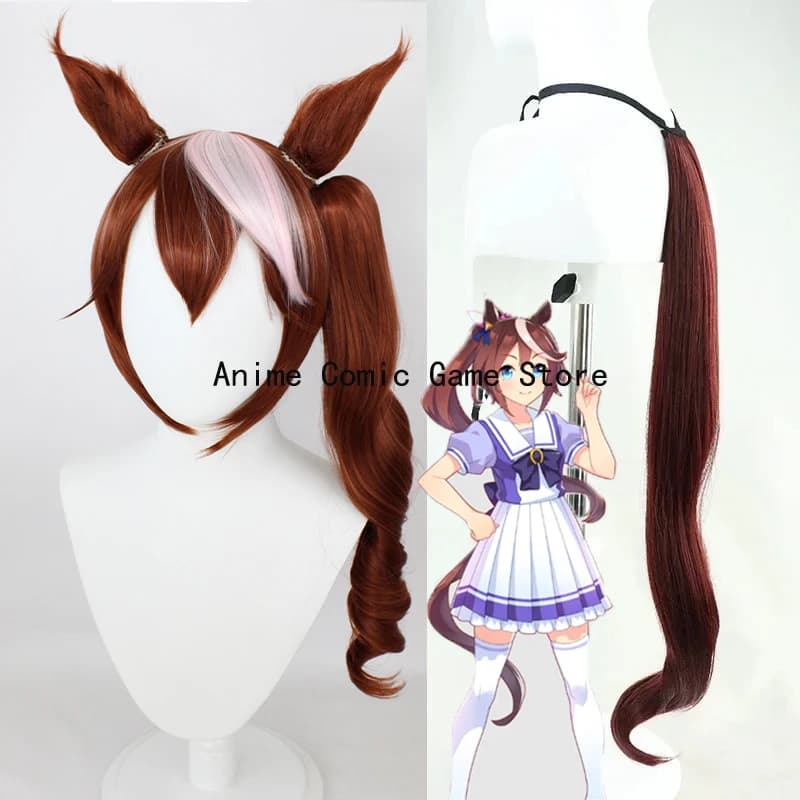IN Magazzino Tokai Teio Parrucca Cosplay Gioco Uma Musumee Pretty Derbyy Cosplay Coda Capelli Sintetici Parrucche In Fibra Resistente Al Calore + parrucche Cap