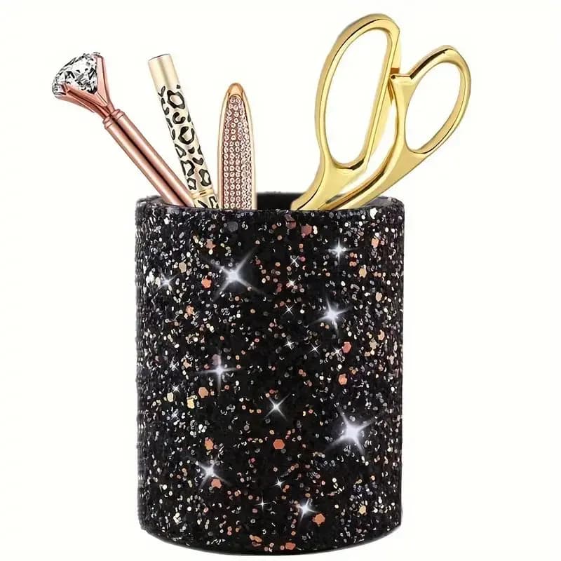 Portapenne bling, cilindro portaoggetti per pennelli per sopracciglia, secchiello decorativo per tavolo da toeletta da tavolo, portaoggetti per unghie per trucco C