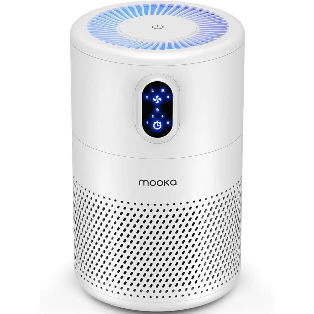 Purificatore d'aria H13 True HEPA, elimina odori, fumo, polvere, polline, peli di animali domestici, luce notturna, bianco