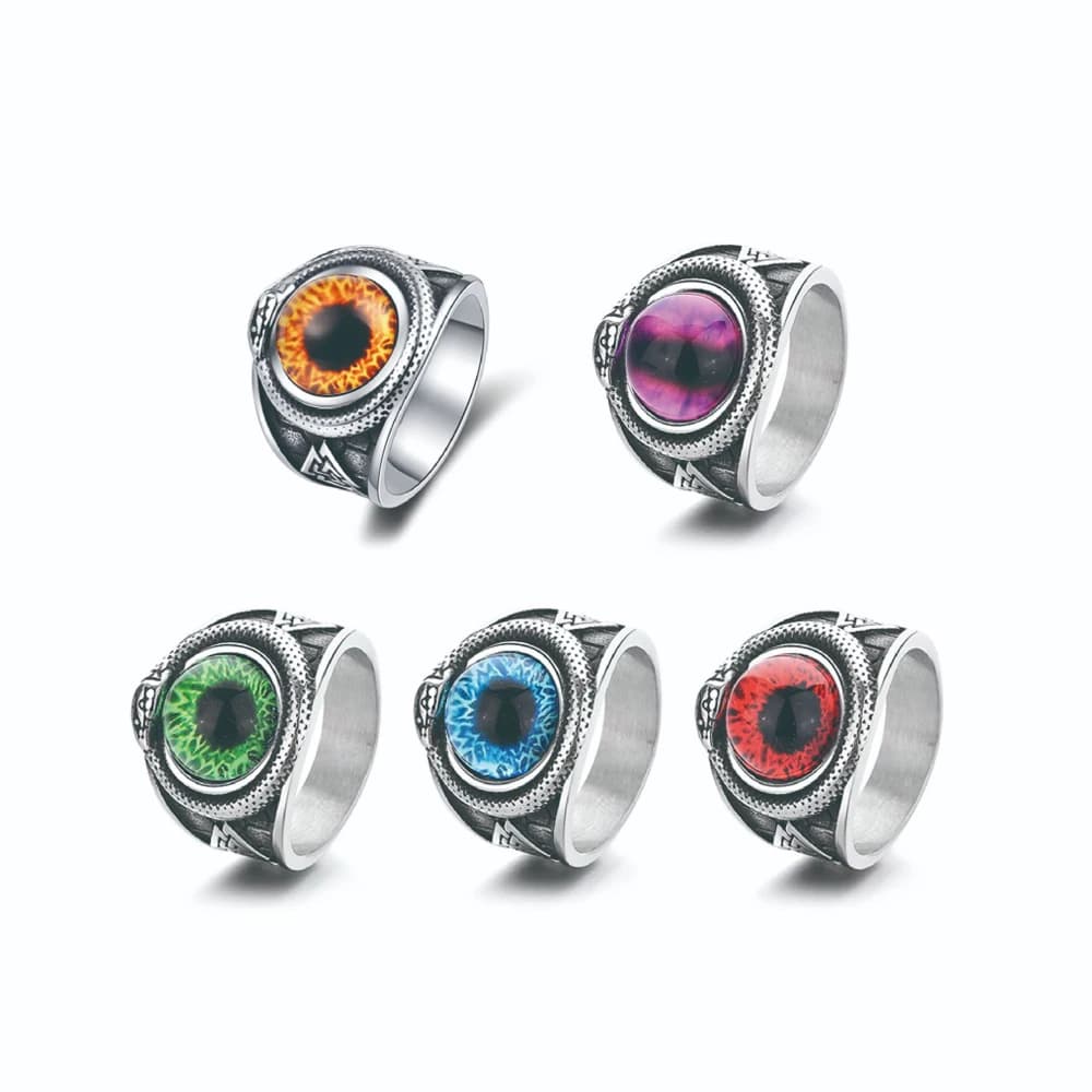 Men’s Viking Rune Snake Ring Stainless Steel Gemstone Nordic Triangle Symbol Statement Jewelry