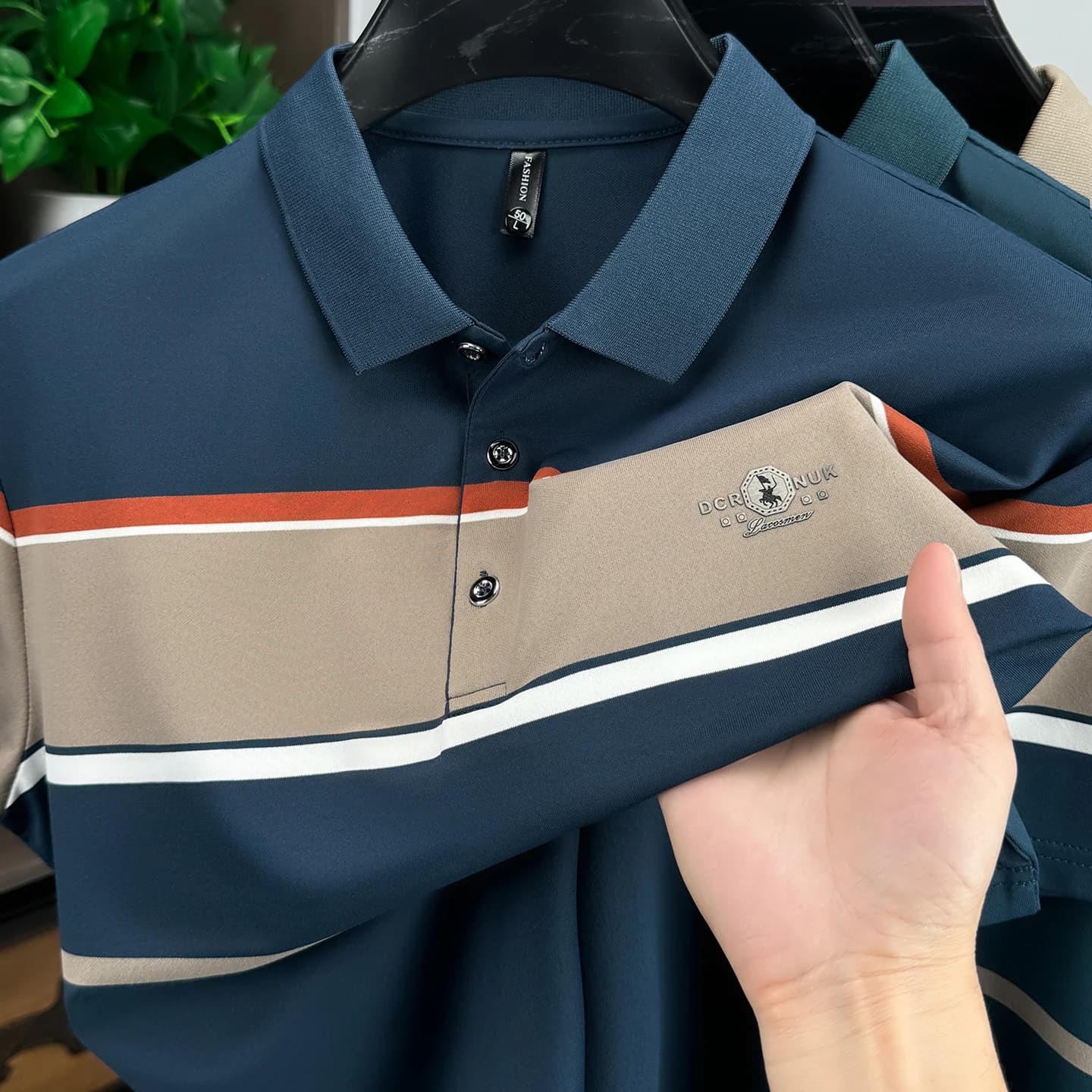 Fashion brand embossed short sleeve polo shirt high-quality men's new summer breathable business casual color blocked T-shirt