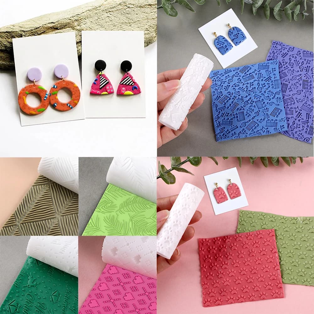 Xmas Deer Moose Musical Note Dog Paw Polymer Clay Seamless Texture Roller Mold Creative Earrings Clay Mold Diy Earring Roller