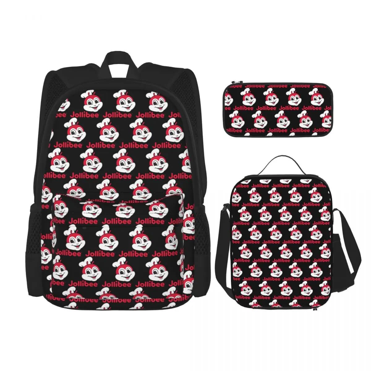 Retro Jollibee Backpacks Boys Girls Bookbag Children School Bags Kids Rucksack Lunch Bag Pen Bag Three-Piece Set