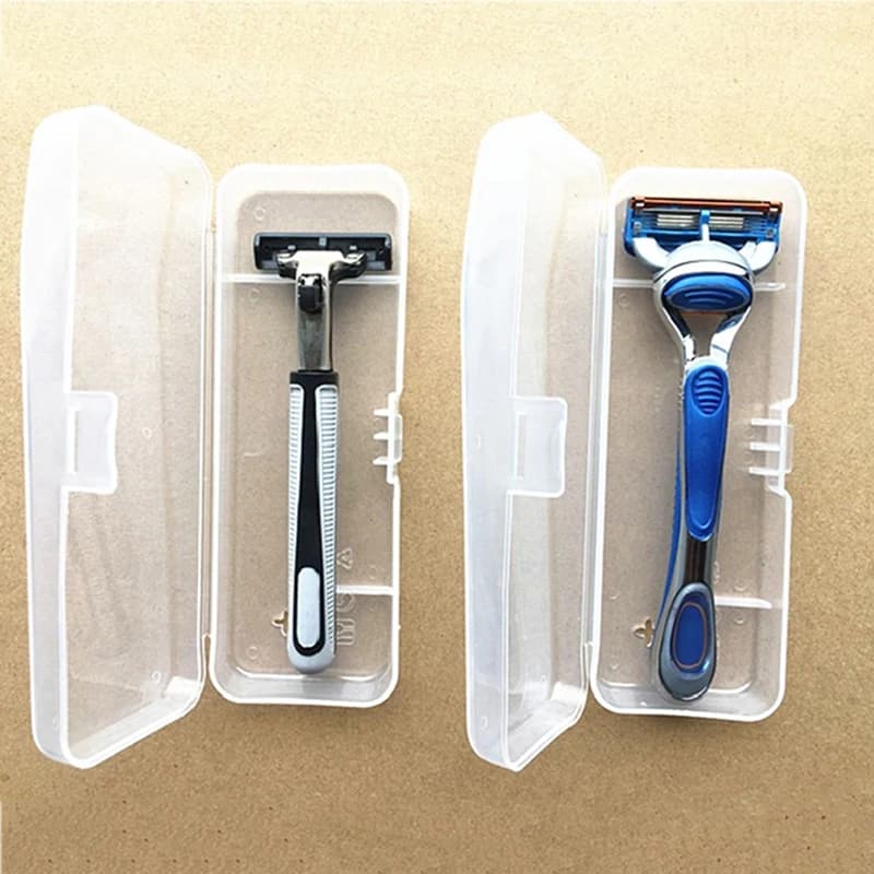 Men's Universal Shaver Storage Box Eco-Friendly PP Transparent Plastic Razor Case with Handle Full-Shave Organizer