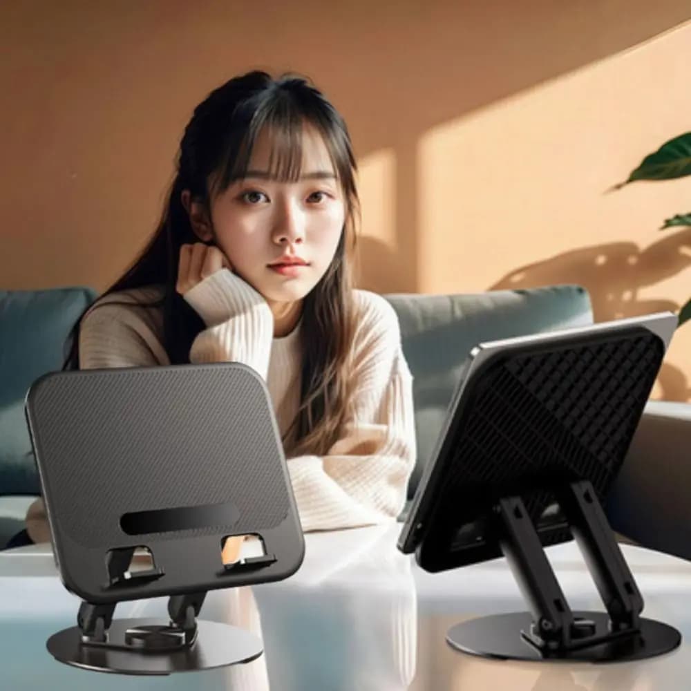 Height Adjustable 360° Rotation Notebook Stand Non-slip Base Carbon Steel Laptop Stand Foldable Storage Space-saving