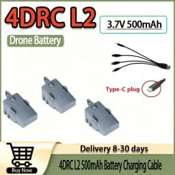 4DRC L2 Drone Spare Parts, 3.7V 500mAh LiPo Battery & Charging Cable Original Accessories