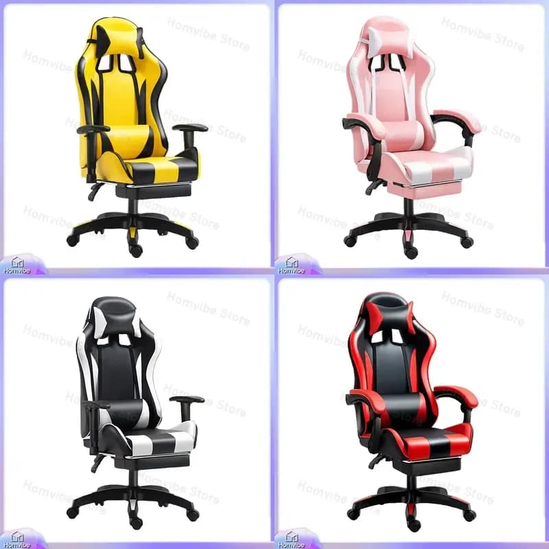 Ergonomic Gaming Chair with Lumbar Support and Headrest Adjustable Height Racing Style Computer Chair for Home Office Esports