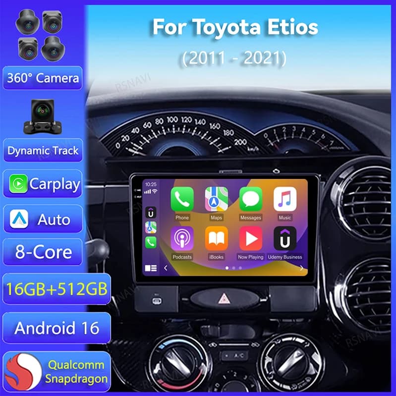 Android 16 Carplay Auto For Toyota Etios 2011 2012 2013 - 2021 Car Radio GPS Navigation 2Din Player DSP Video DVD Stereo WIFI+4G