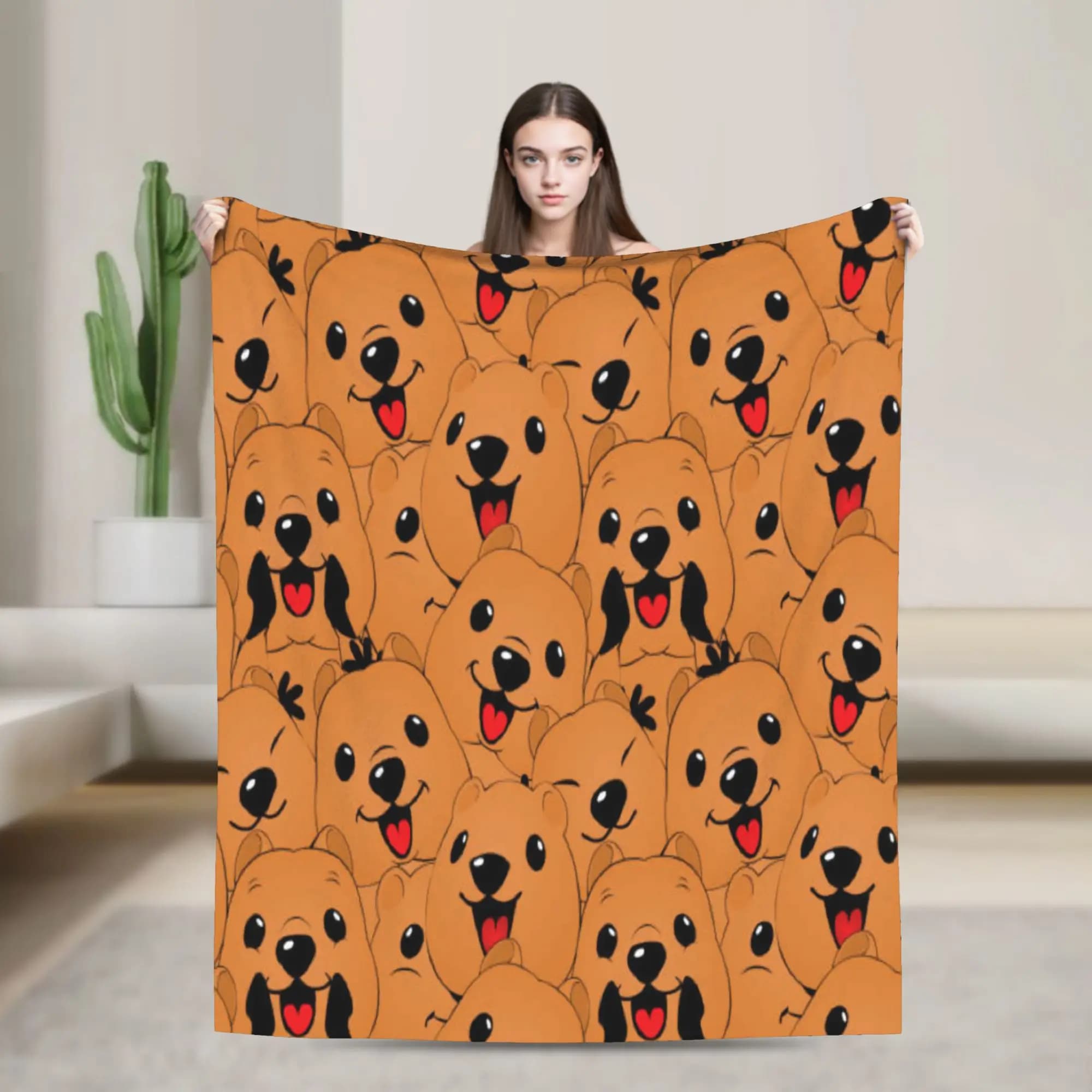 Cute Quokka Animal Cartoon Flannel Blanket Winter Soft Durable Throw Blanket for Kids Living Room Bedspread Sofa Bed Cover