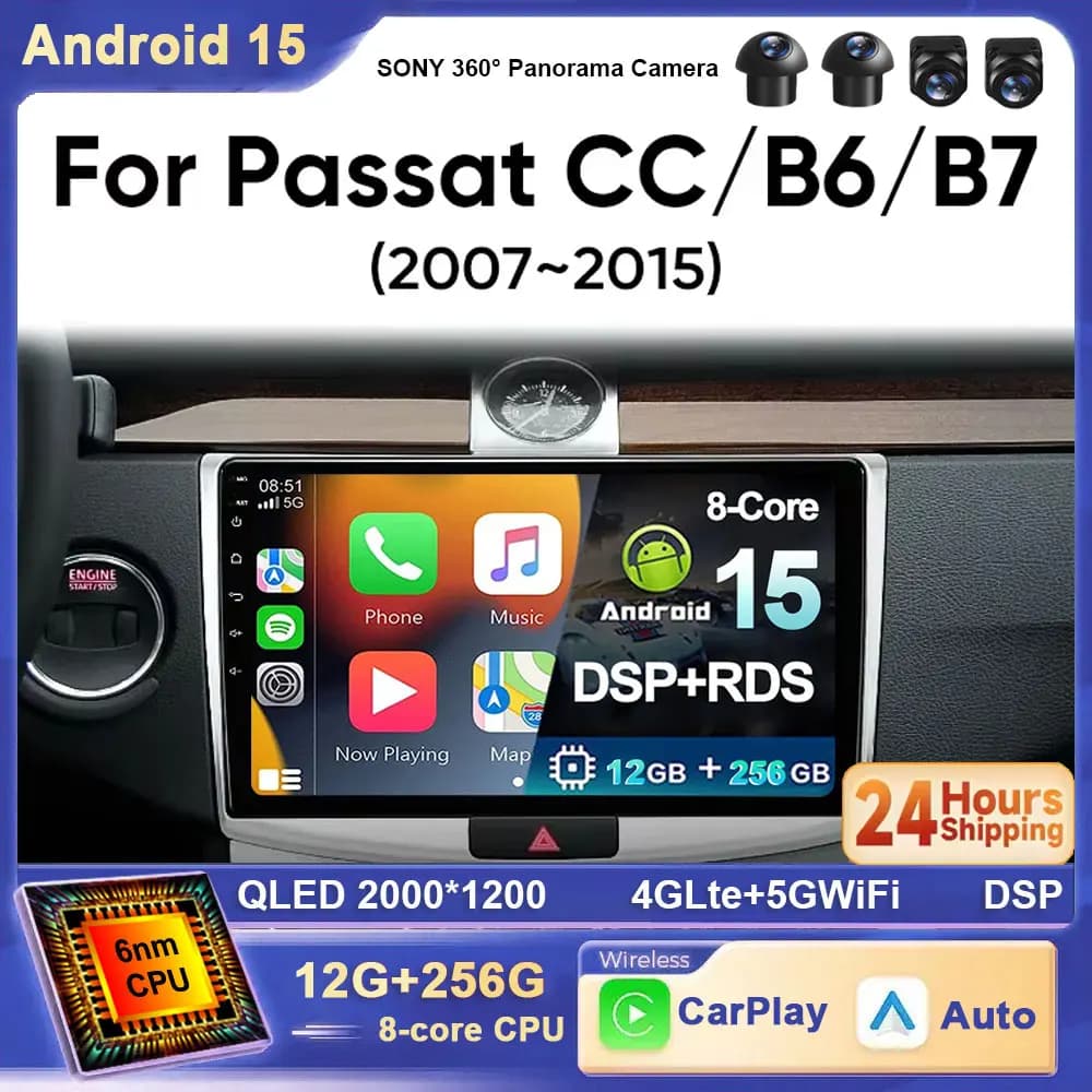 Autoradio Android 15 Per Volkswagen VW Passat B6 B7 CC 2007-2015 Carplay Android Auto