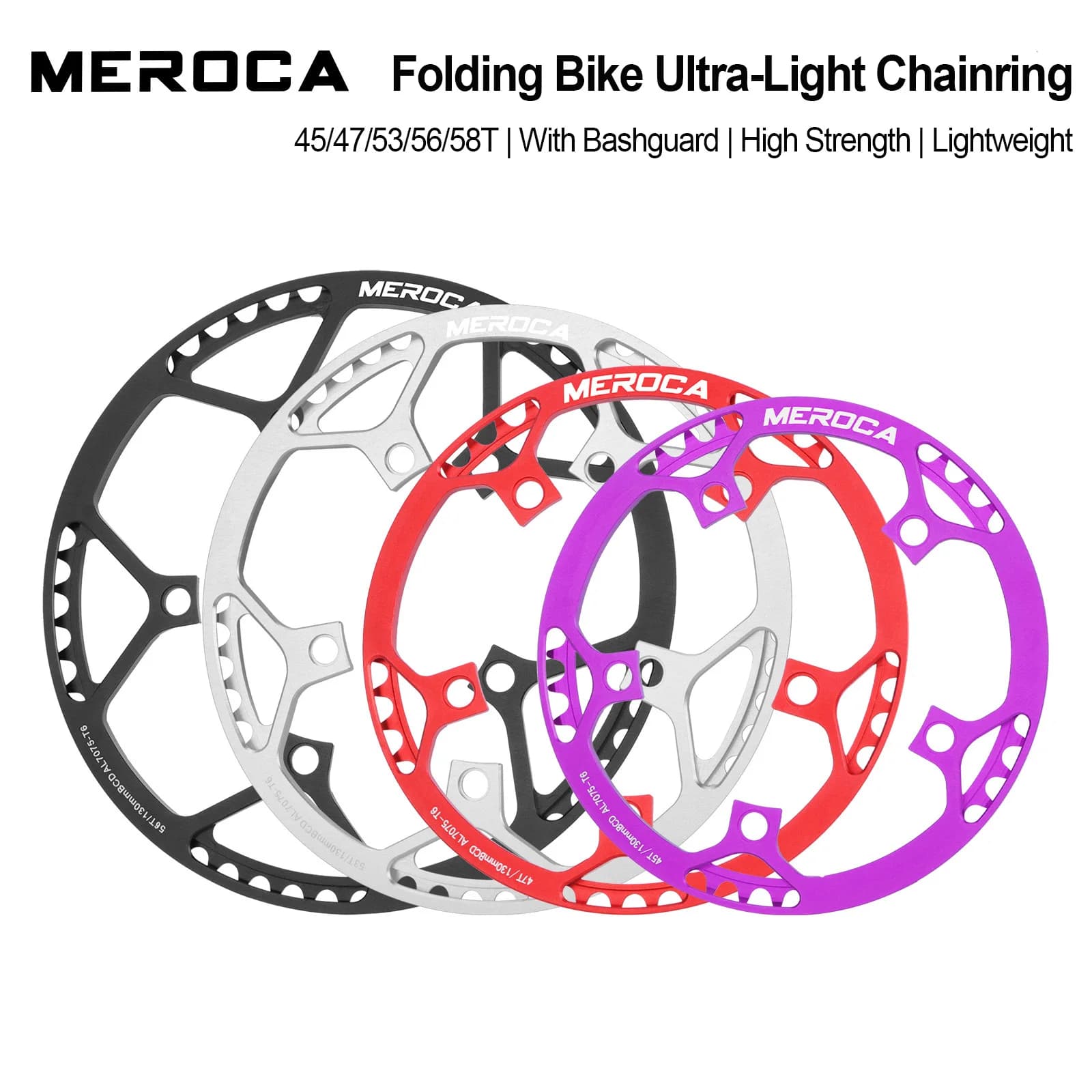 MEROCA 130BCD Anello per catena per bicicletta pieghevole con piastra di protezione Lega di alluminio 47/53/56/58T BMX Corona singola per bicicletta