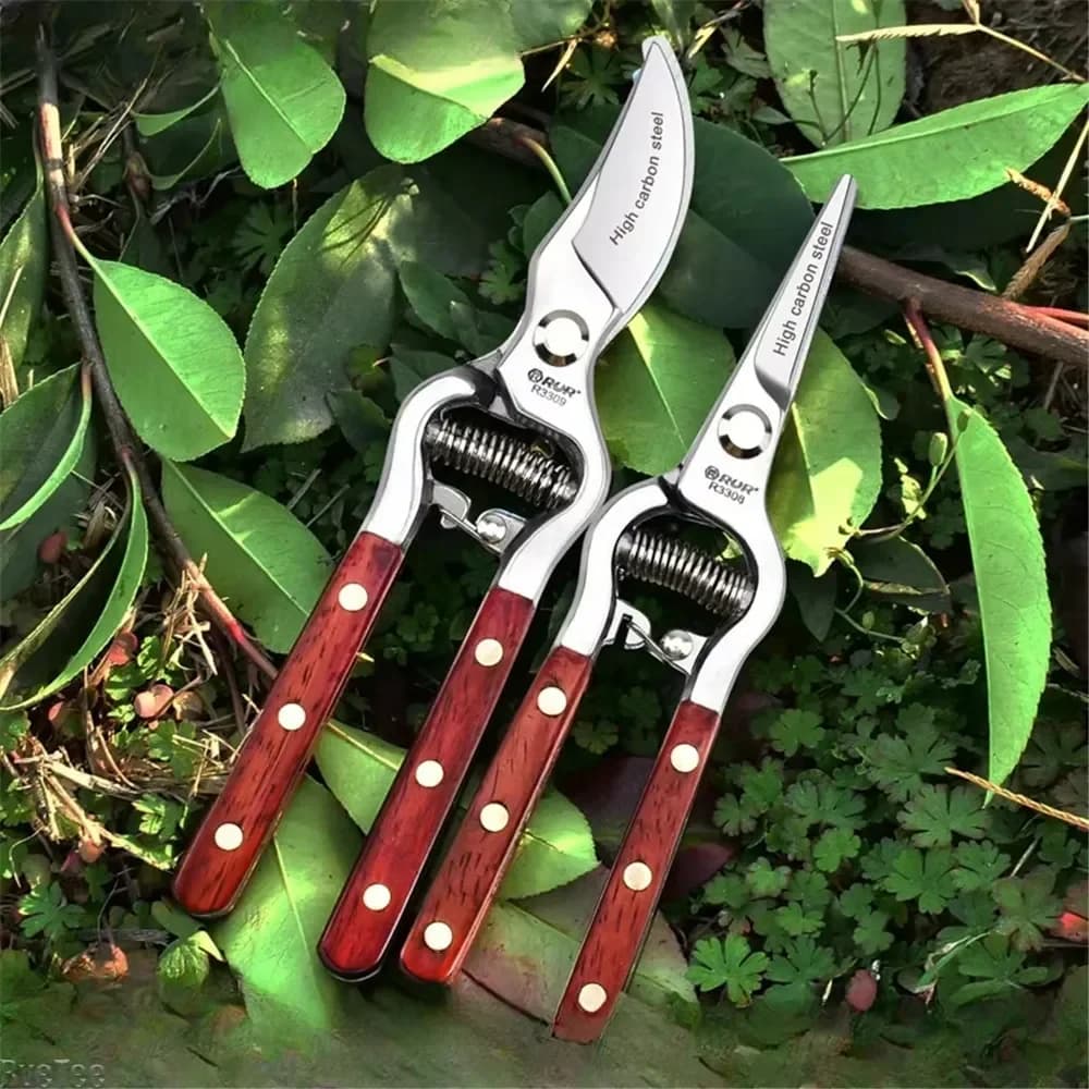 RUR 8-Inch Bypass Pruning Shears with Wood Handles SK5 Steel Blade for Cutting Tree Branches Stems & Fruit Gardening