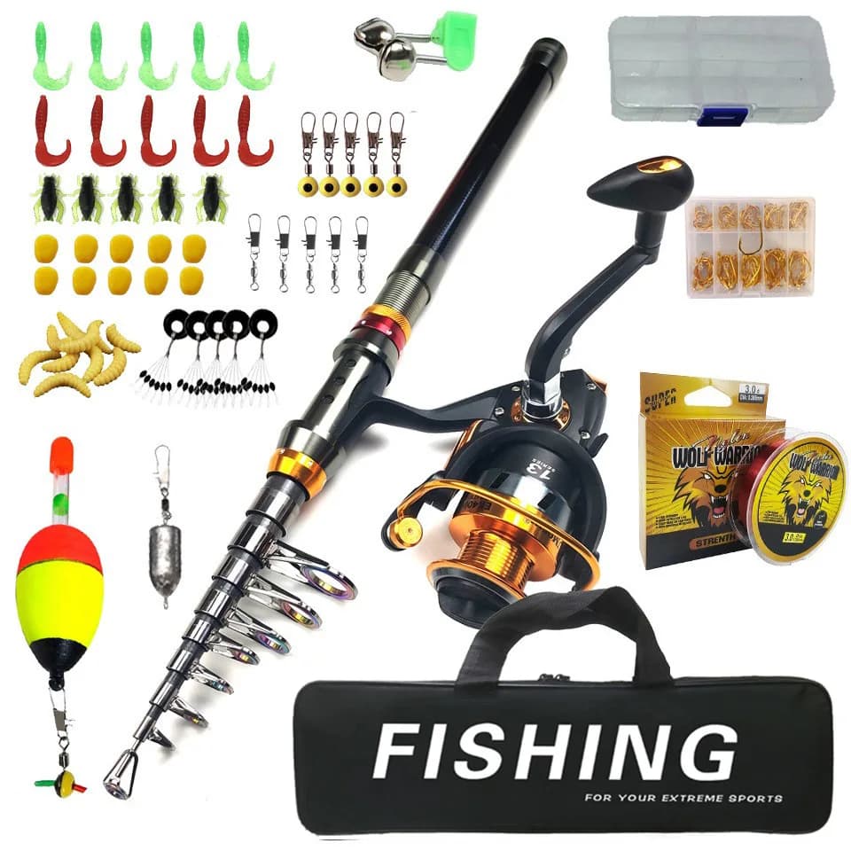Canna da Pesca in Fibra di Carbonio 1.8-3.6m e Mulinello Combo, Canna Telescopica Super Resistente, Kit Mulinello Spinning, Massima Resistenza 3-8kg Pesca