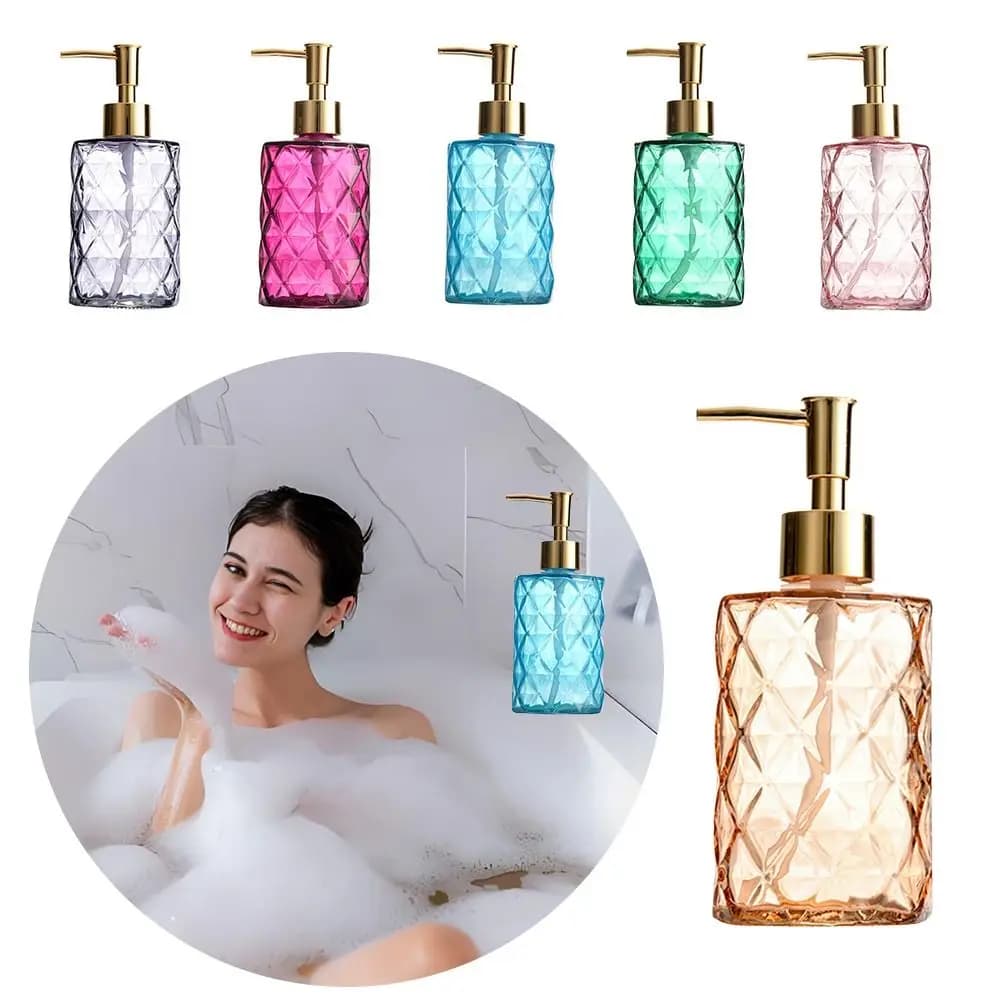 Light Luxury 330ML Soap Dispenser Bottle Glass Press Liquid Shampoo Shower Gel Bottle Empty Bottles