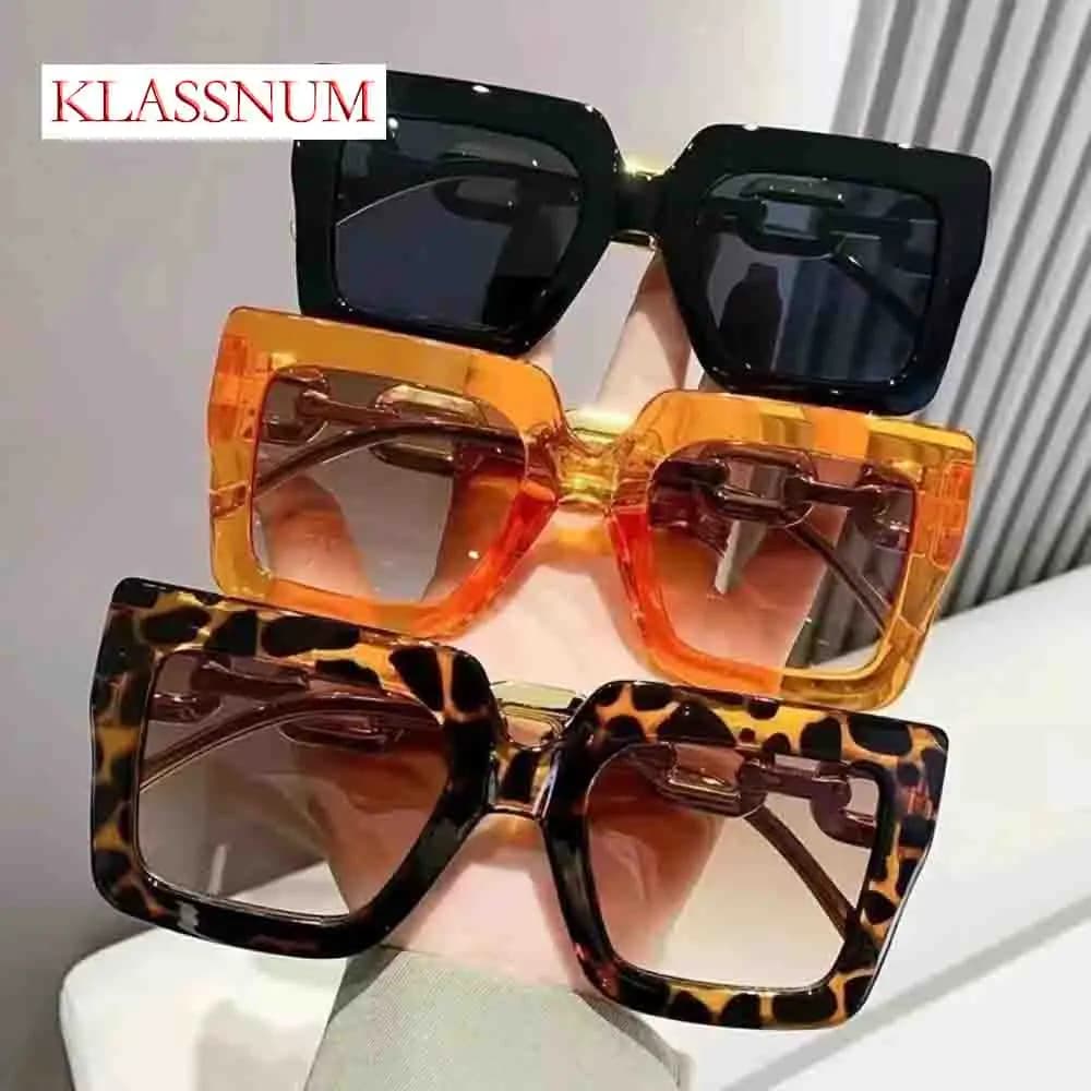 KLASSNUM 1Pcs Women's Square Oversized Frame Sunglasses Twist Chain Classic Personalized Travel Street Photography Clothing Set