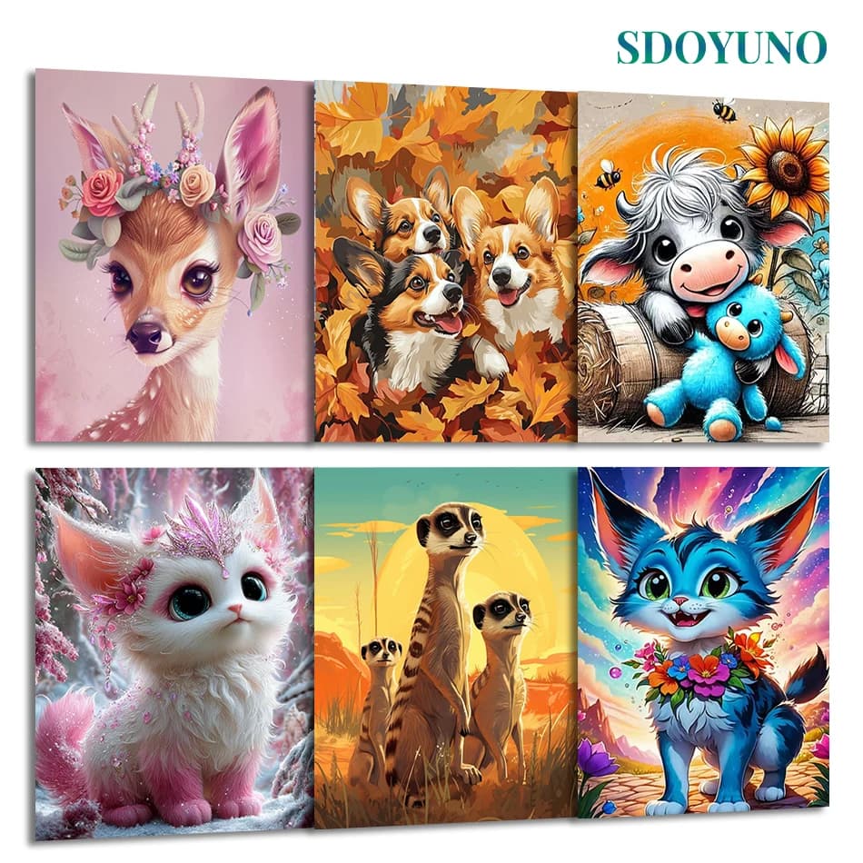 SDOYUNO Kit Pittura con Numeri per Adulti, Dipingere con i Numeri, Quadro a Olio con Cornice, Kit Pittura Animali, Disegno ad Acquerello su Tela