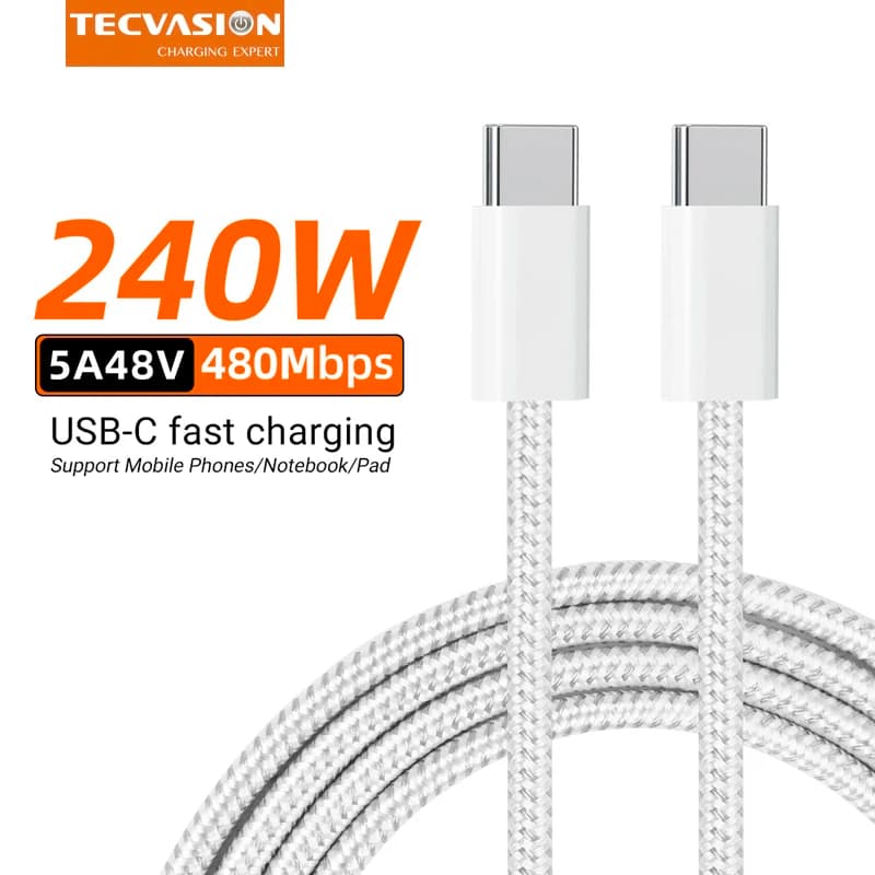 USB C cable from 240 W for MacBook Samsung S22 Iphone 15 Pro Xiaomi iPad DELL ASUS PD cable 5A 140 W Fast charging cable