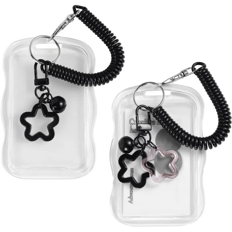 2 Pezzi Portachiavi Porta Fotocard, Custodia in Silicone Morbido Adorabile per Carte Fotografiche con Cordino a Spirale da Polso, Divertente Porta Badge ID