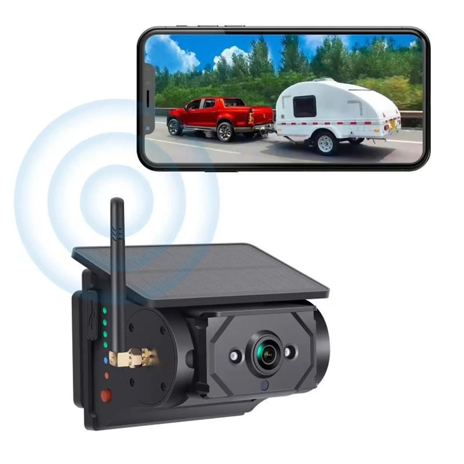 WIFI Wireless HD Solar Car Network Camera Pannello solare Carica Visione notturna impermeabile Installazione magnetica Monitor per camion da carico