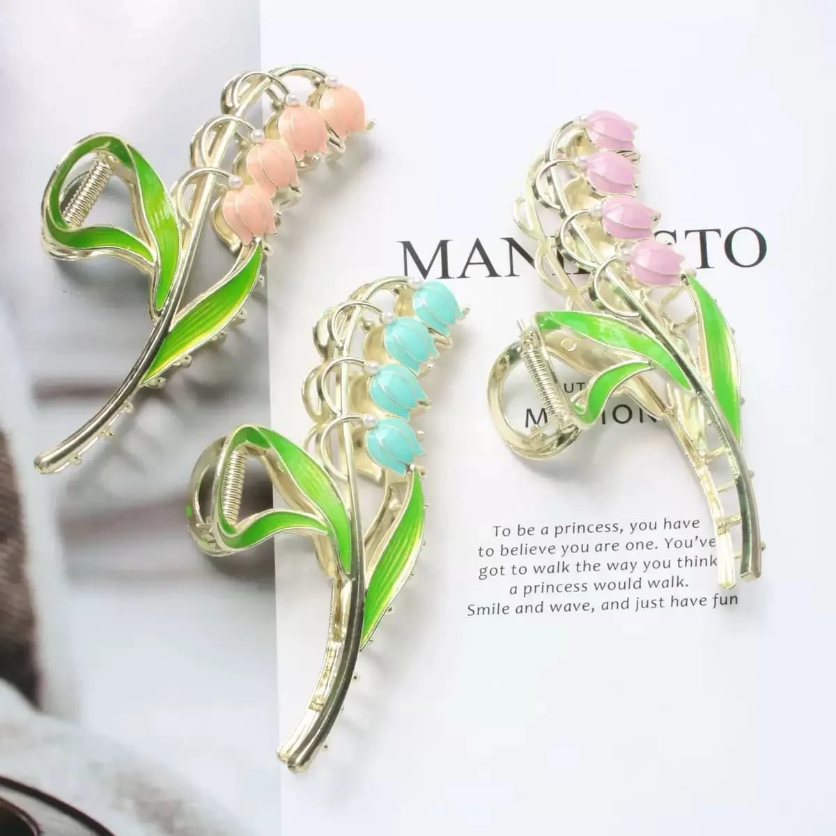 Elegant metal clip with mughetto flower, high-end forest hair accessories