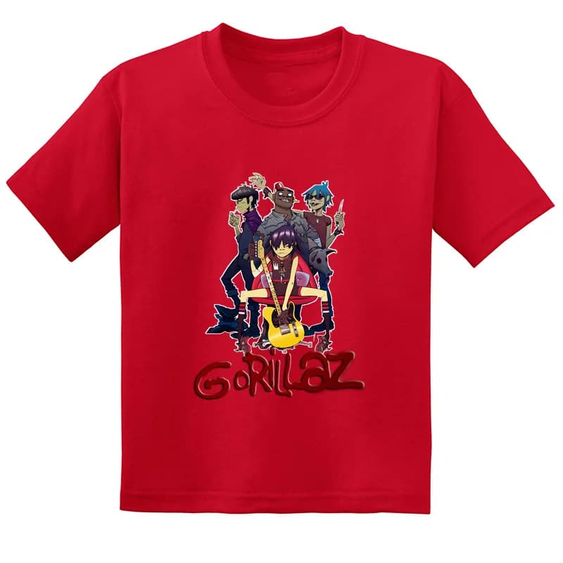 T-shirt a maniche corte in puro cotone alla moda estiva con stampa della band rock Gorillaz, molto venduta, per ragazzi e ragazze
