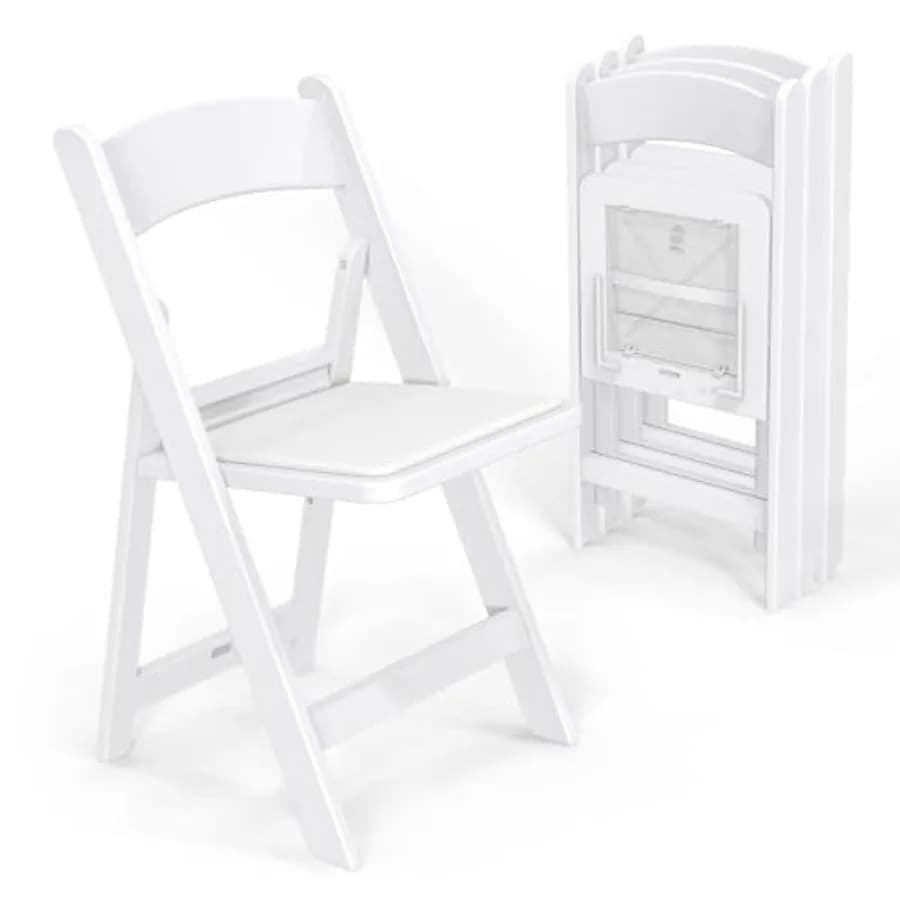 Resin Folding Chairs with Cushion, Foldable Plastic Chair for Event Party Indoor Outdoor Use, White, Comfortable Padded Seats,White, 4 PC