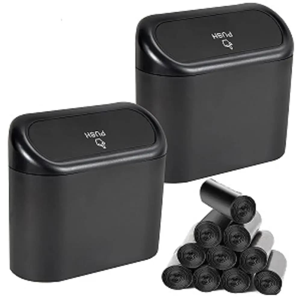 2 Confezioni di Mini Contenitori per Rifiuti da Auto con Coperchio e 150 Sacchetti per Rifiuti, Bidone per Auto, Contenitore per Rifiuti per Auto, per Sedili Anteriori e Posteriori