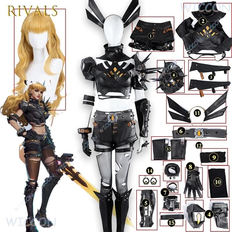 Uniforme da festa di Halloween Nero Rosso Stregone Rivali Magik Costume Cosplay Donna Anime Personaggio del gioco Vestito Spada