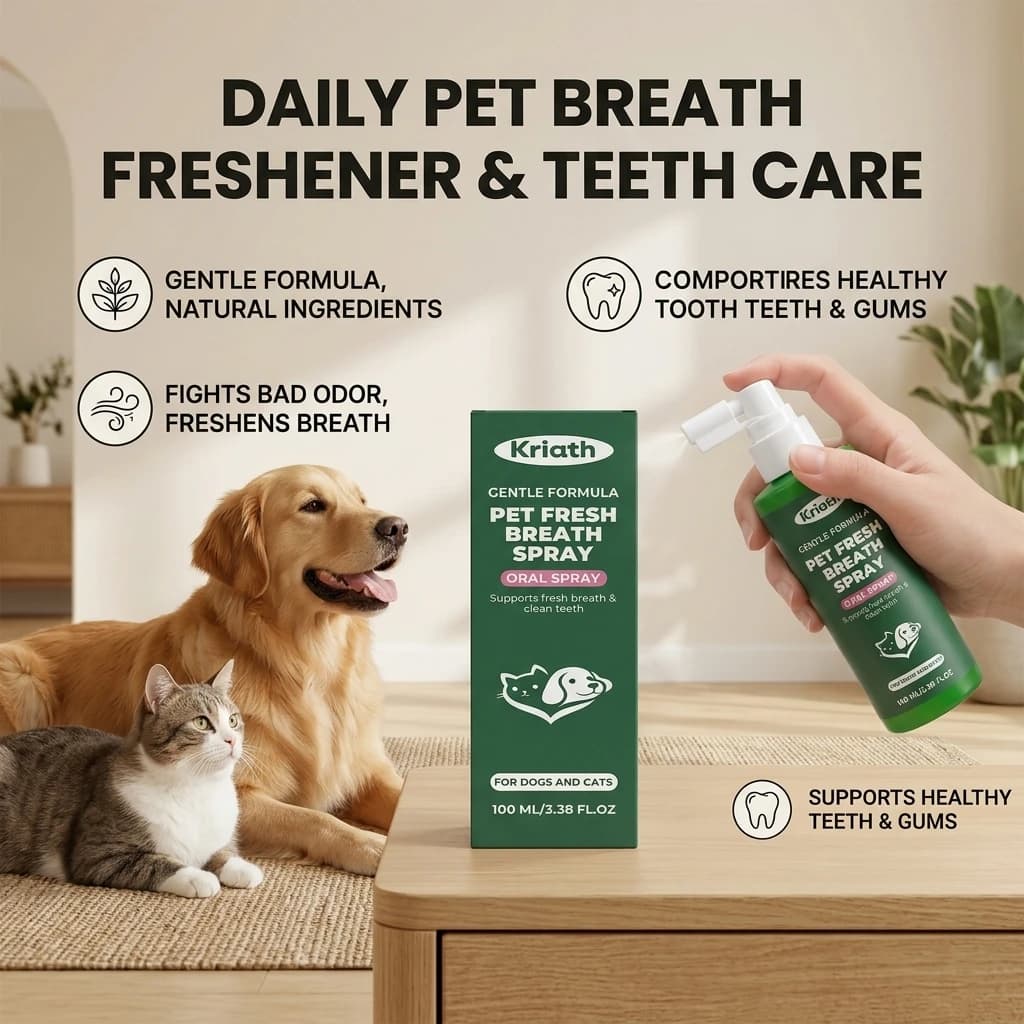 Kriath Pet Fresh Breath Oral Spray Removing Plaque Buildup Eliminate Bad Odor Relieve Oral Discomfort Pet Teeth & Gum Care Mist