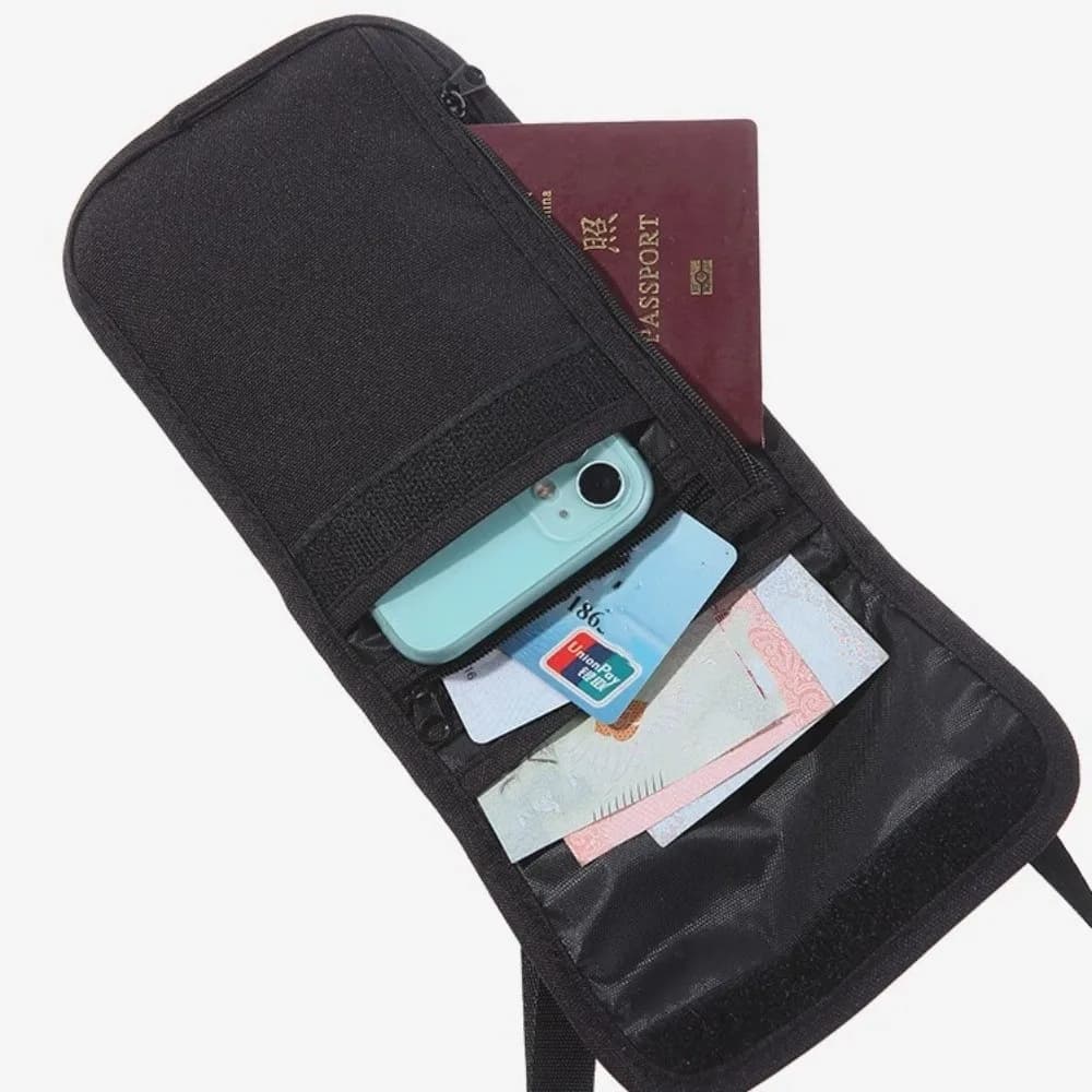 Accessori da viaggio portatili Portafoglio da viaggio Portafoglio per passaporto in nylon kaki nero Porta biglietti Porta documenti con cerniera da donna
