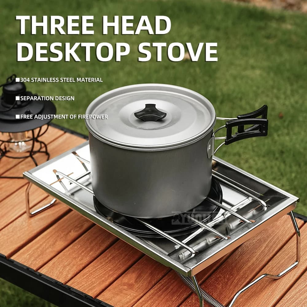 Outdoor table stove, camping equipment, three-burner portable gas cooker for picnic and barbecue, gas cartridge stove