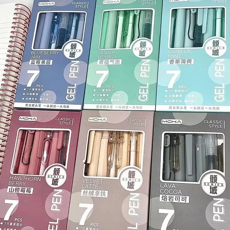 Set di 7 penne gel a inchiostro ad asciugatura rapida di alta qualità, evidenziatori per studenti, penne a sfera per la scuola, cancelleria, forniture per ufficio, strumenti.