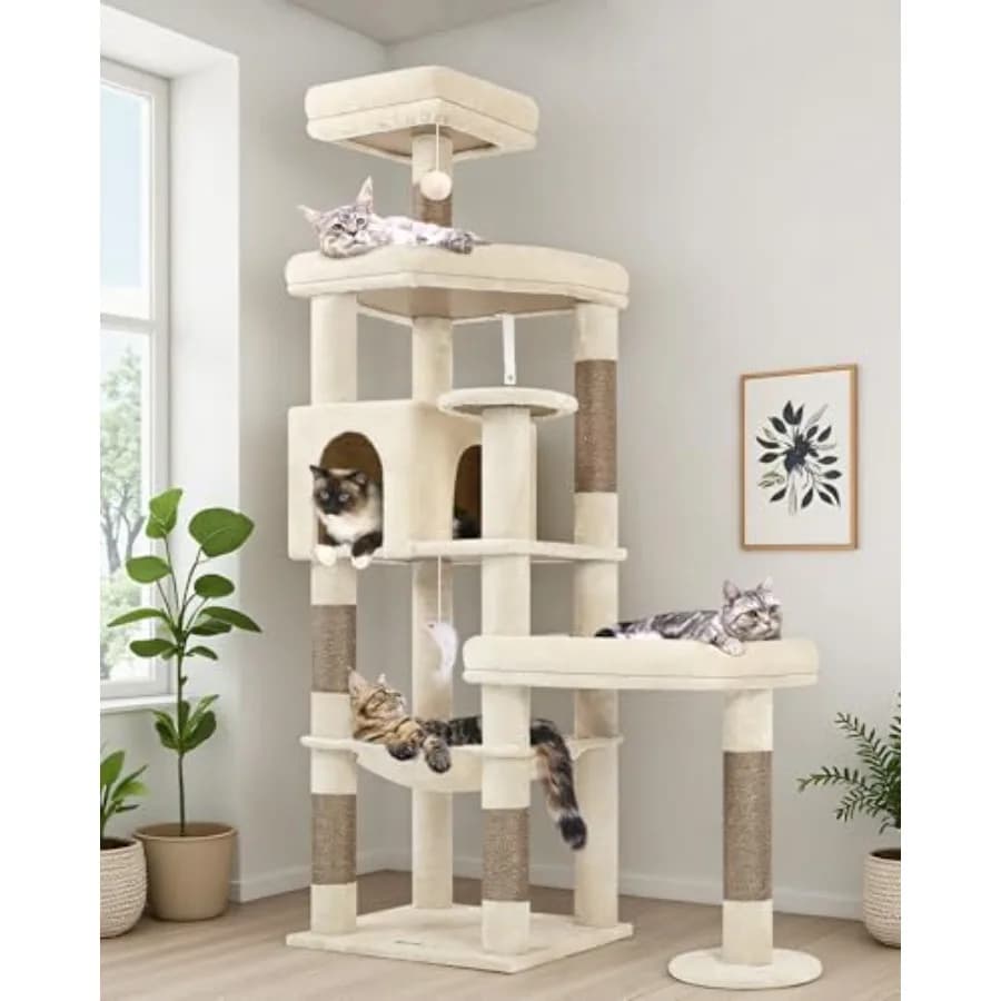 Albero per Gatti Extra Large con Piattaforma, 165 cm di Altezza, Robusto, per Gatti da Interno, Torre per Gatti Adulti di Grandi Dimensioni con 3 Piattaforme Ingrandite