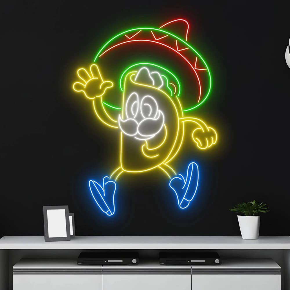 Divertente messicano Tacos Insegna al neon Negozio di alimentari Camion di strada Decorazione da parete Insegna luminosa Messico Ristorante Finestra Appesa Luce al neon a LED