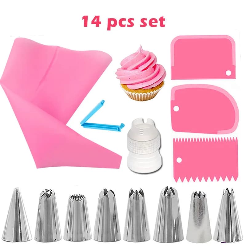 14 pz Kit per decorare torte Punte per tubazioni Pasticceria in silicone Sacchetti per glassa Ugelli Crema Raschietti Accoppiatore Set Strumenti per decorare torte fai da te