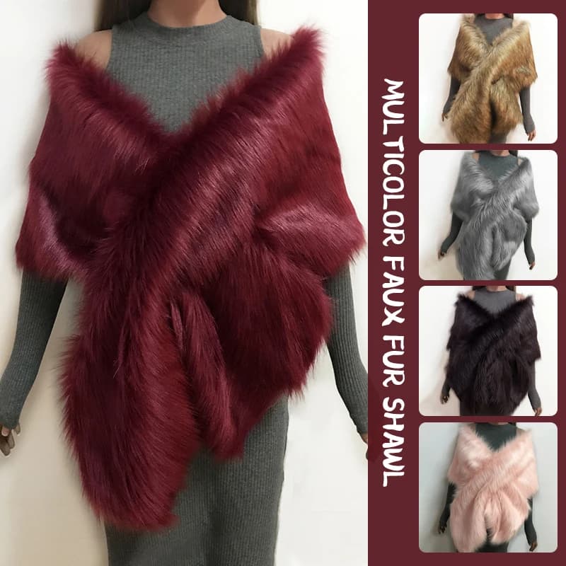 Scialle da sposa fantasia da donna, elegante mantello invernale caldo in pelliccia sintetica, scialle lungo, stola, sciarpa avvolgente per accessorio per decorazioni per feste serali