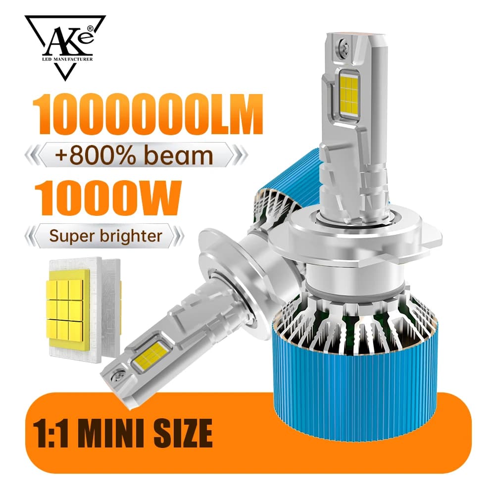 AKE H7 H4 Faro LED per auto per BMW Audi Benz Ford Renault Chevrolet, H1 H11 9005 HB3 9006 HB4 9012 Lampadina fendinebbia Plug and Play